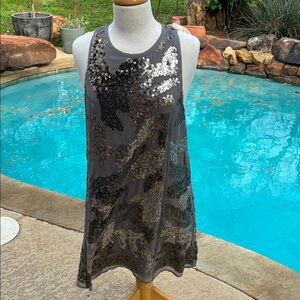 Abercrombie & Fitch Gray Sequin Sleeveless A-line mini dress, elegant large